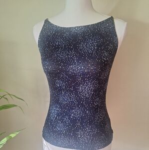 Glitter Spaghetti Strap Stretch Tank by Eyeshadow Black with Silver & Blue Shine